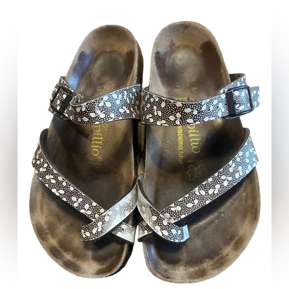 Birkenstock Shoes - Birkenstock Papillio mayari brown and white leaf sandals